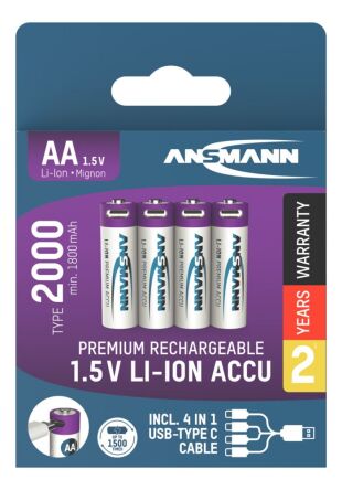 Akumulatory Ansmann Li-Ion AA typ 2000, 4 szt