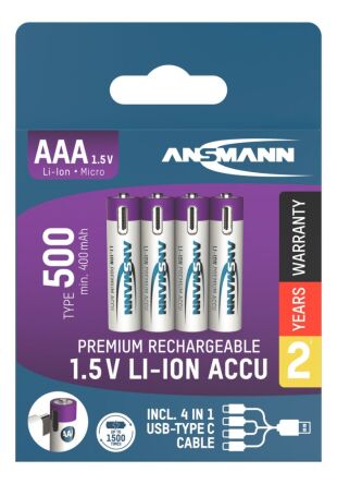 Akumulatory Ansmann Li-Ion AAA typ 500, 4 szt