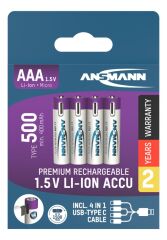 Akumulatory Ansmann Li-Ion AAA typ 500, 4 szt